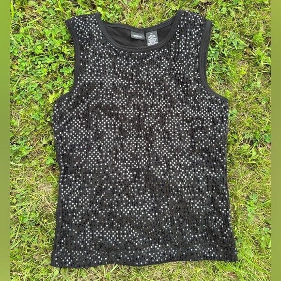 Mossimo Supply Co. Tops - Mossimo Stretch Black Sequin Mesh Front Wide Strap Tank Top Womens Medium